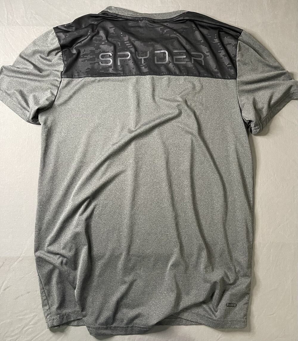 Spyder Active Mens M Gray Training T-Shirt ProWEB Camo Panel Back Logo